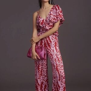 NWT Corey Lynn Calter Red and White Leaf Print Jumpsuit